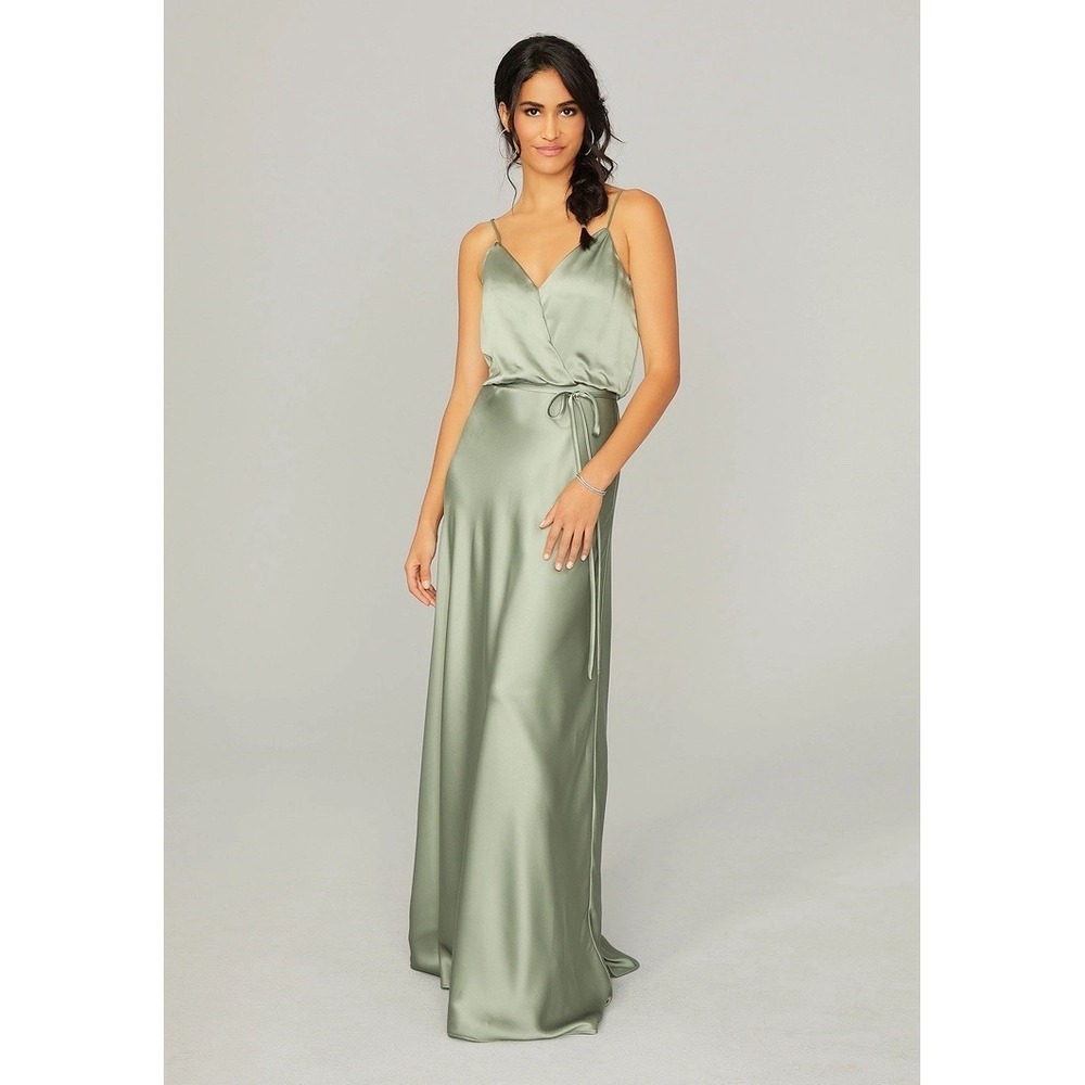 Mori Lee Women's Plus Sz 22 Green Silky Satin V-Neck Long Bridesmaid 21769 Dress